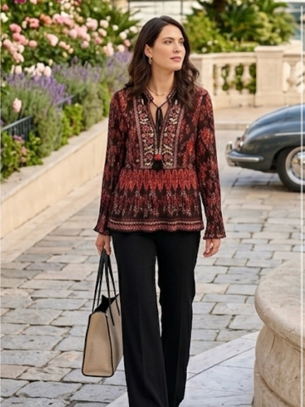 👒Label Ritu Kumar embroidery floral black /orange /red top size L GUC